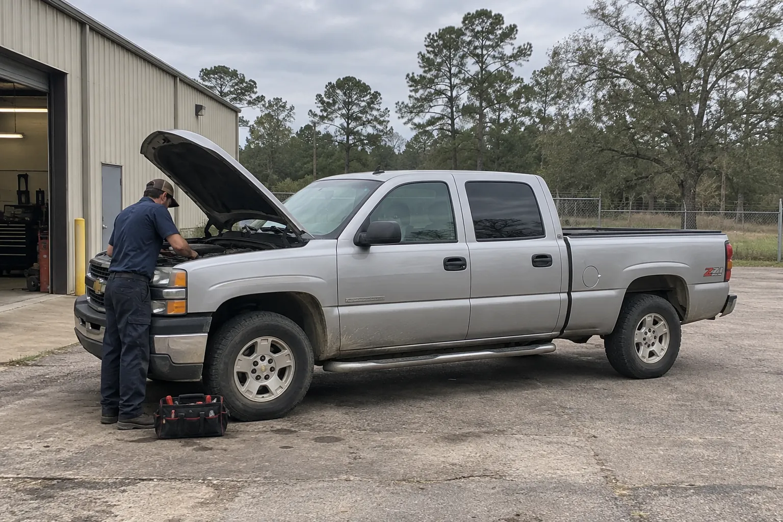 Illustration of mobile auto repair in a Louisiana mobile-service setting