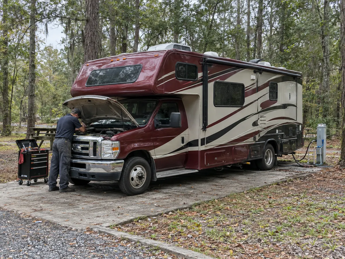 Illustration of how mobile rv mechanical repair works at your location in a Louisiana mobile-service setting